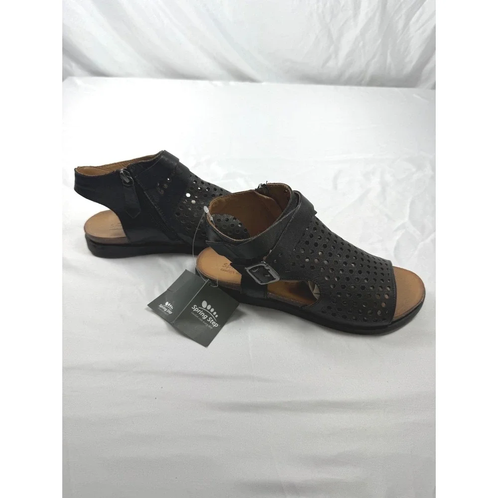 Spring Step L'Artiste Black Leather Perforated Comfort Sandals EU36(US5.5–6) NWT